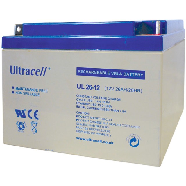 Ultracell UL26-12 Rechargeable 12 Volt / 26 Ah Lead Battery