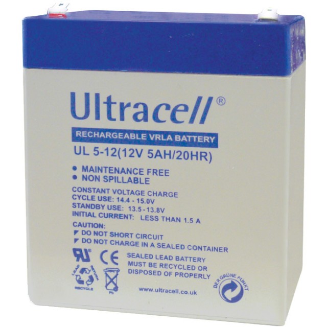 Ultracell UL5-12 (9x7x10) 12 Volt / 5 Ah Rechargeable Lead Battery
