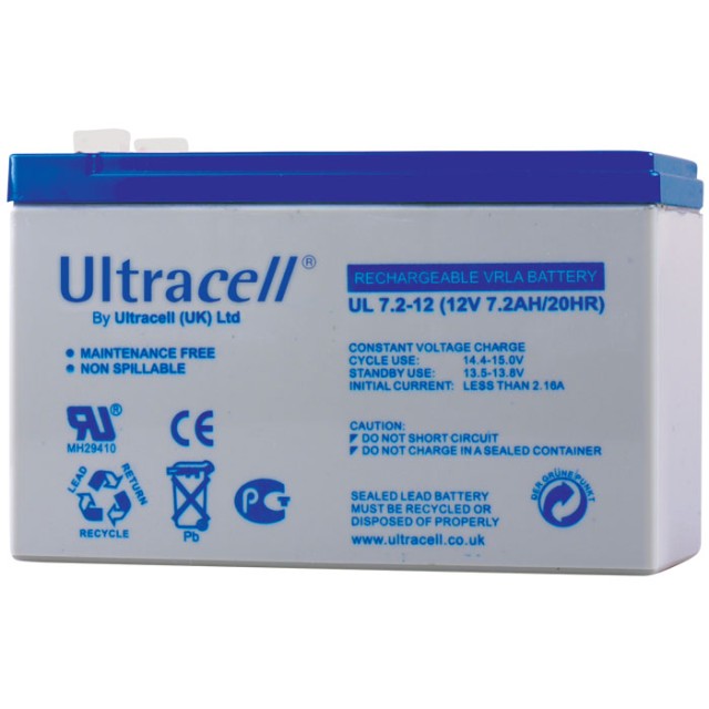 Ultracell UL7.2-12 F1 12 Volt Rechargeable Lead Battery / 7,2 Ah