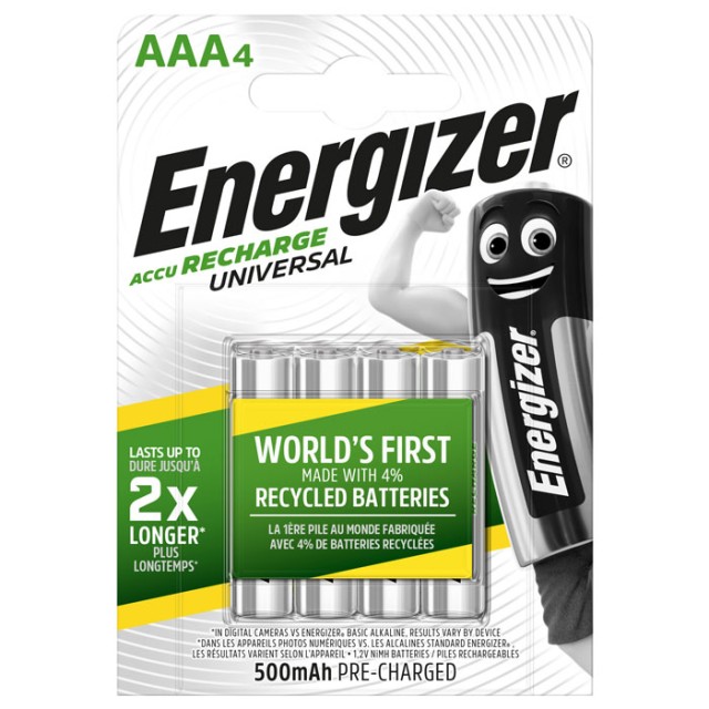 ENERGIZER AAA-HR03 / 500mAh / 4TEM UNIVERSAL WIEDERAUFLADBAR F016555