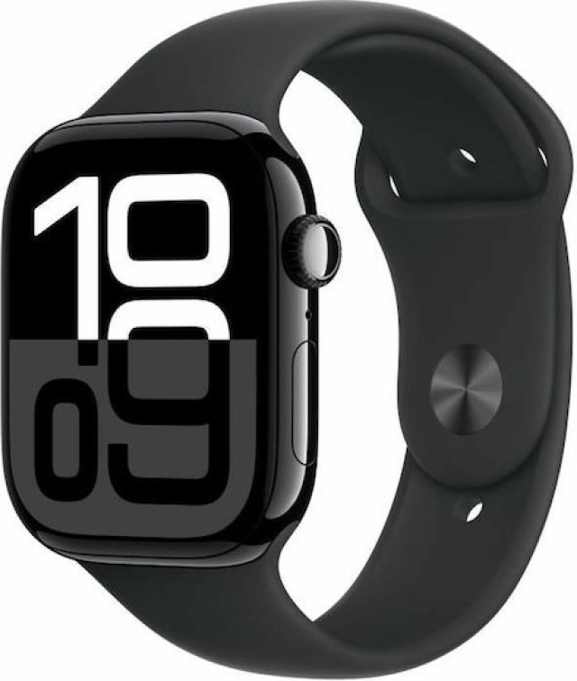 Apple Watch Series 10 Aluminium 46mm Αδιάβροχο με Παλμογράφο (Jet Black με Black Sport Band (M/L))