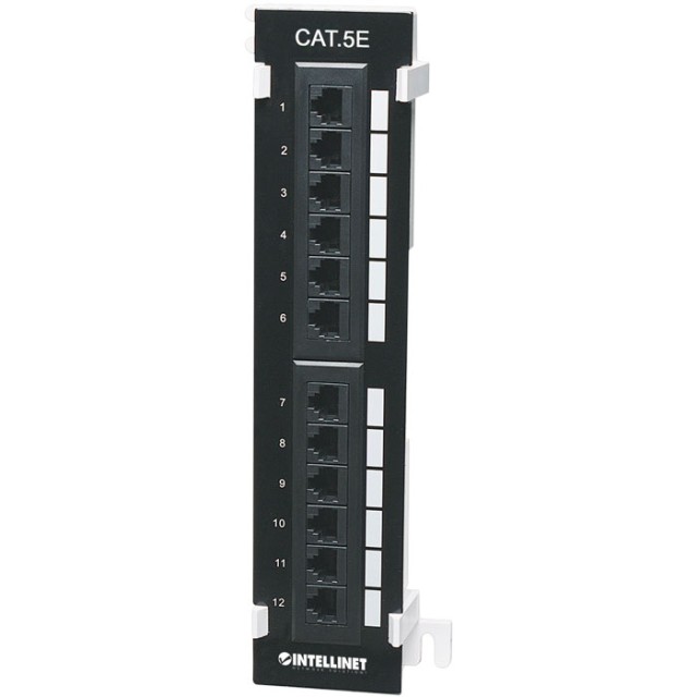 INTELLIENT INT 162470 CAT5e PANEL DE PARCHE PARA MONTAJE EN PARED 12 PUERTOS UTP NEGRO