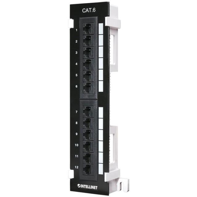 INTELLINET INT 560269 CAT6 PANEL DE PARCHE PARA MONTAJE EN PARED 12 PUERTOS UTP NEGRO