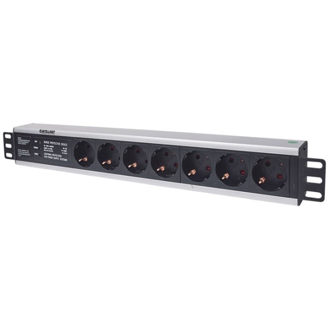 INT 714006 19 1.5U POWER STRIP 7 SOCKETS GERMAN TYPE WITH SURGE PROTECTION BLACK