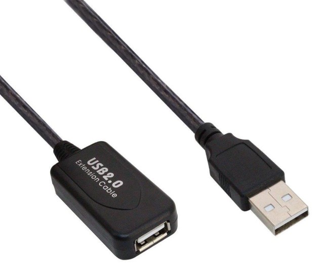 Cable alargador USB POWERTECH CAB-U039 con amplificador, 480Mbps 5m, negro
