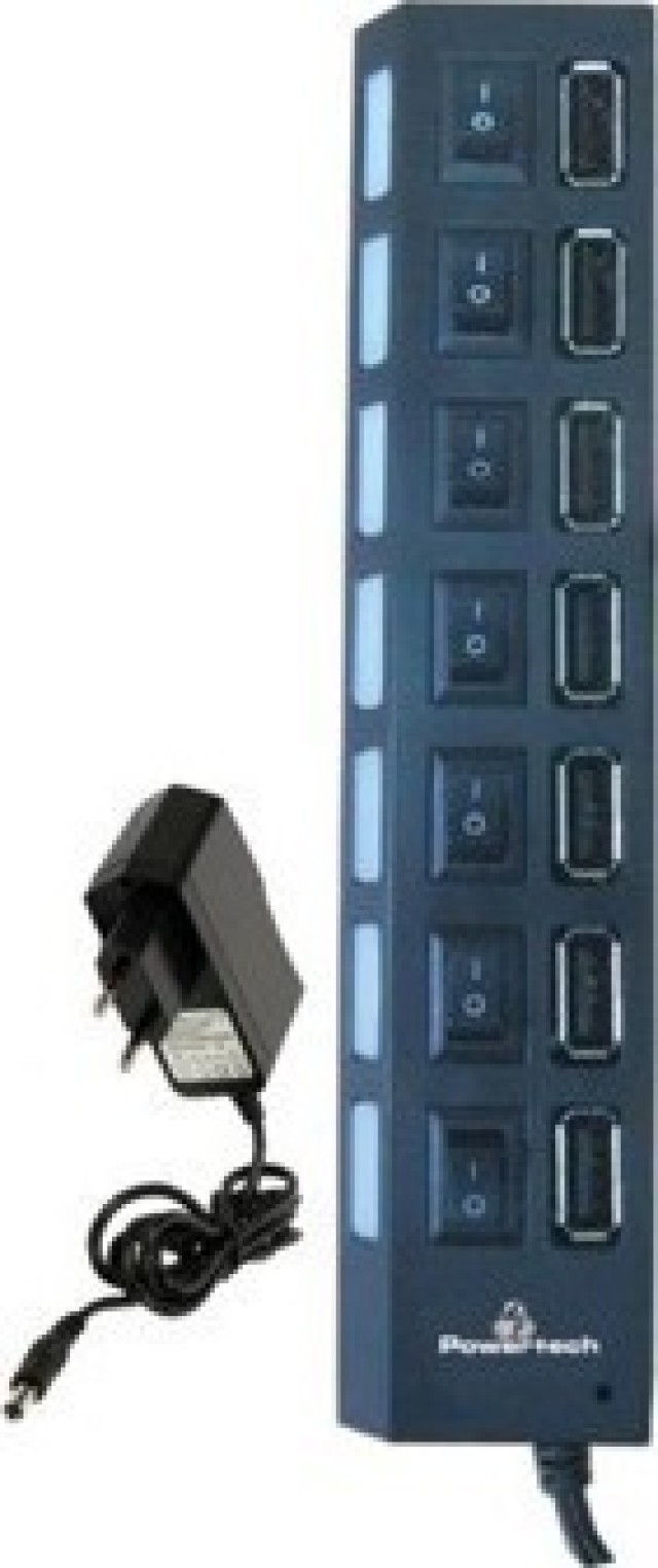 Powertech, PT-111, 7 ports USB HUB-Μετασχηματιστής ρεύματος