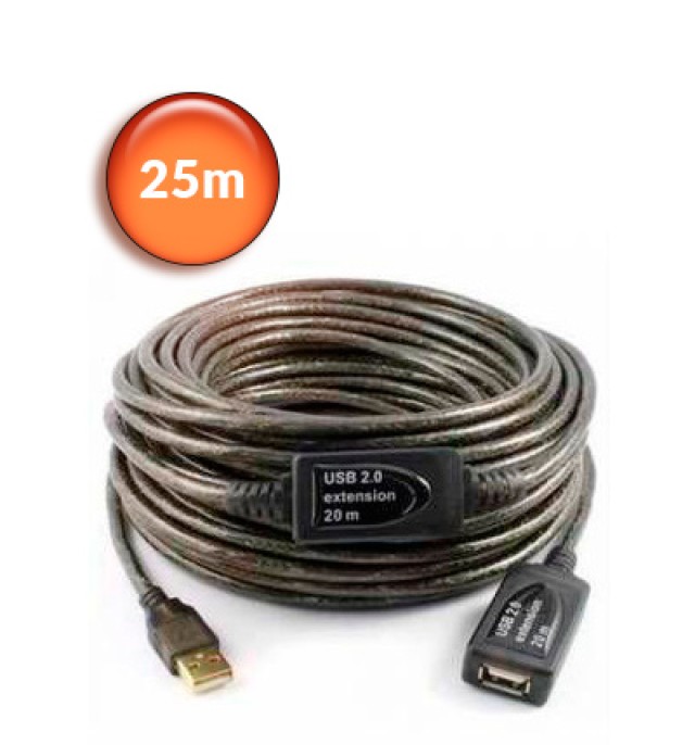 Powetech USB Extension Cable with 25m Built-in Amplifier - Male to Female