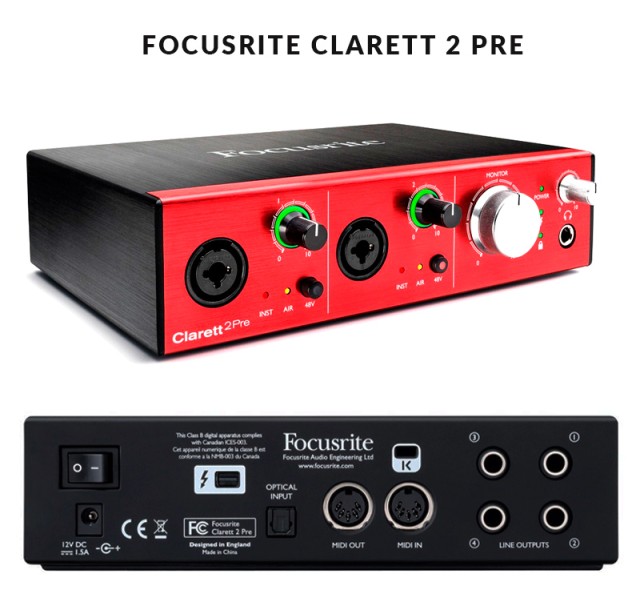 FOCUSRITE CLARETT 2 PRE Tarjeta de sonido de gama alta con conexión thunderbolt e interfaz de audio midi
