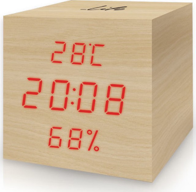 Life WES-105 Ξύλινο Ψηφιακό Θερμόμετρο / Υγρόμετρο Εσωτερικού Χώρου με Ρολόι, Ξυπνητήρι & Ημερολόγιο