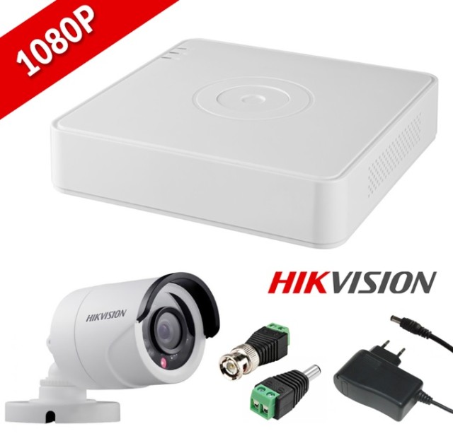 HIKVISION DS-7104HQHI-K1 Juego de grabadora de 4 canales y 1 cámara exterior 1080P