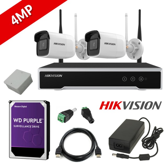 HIKVISION DS-7104NI-K1 / W / M Registratore di rete WiFi a 4 canali e set di telecamere WiFi esterne da 2 MP