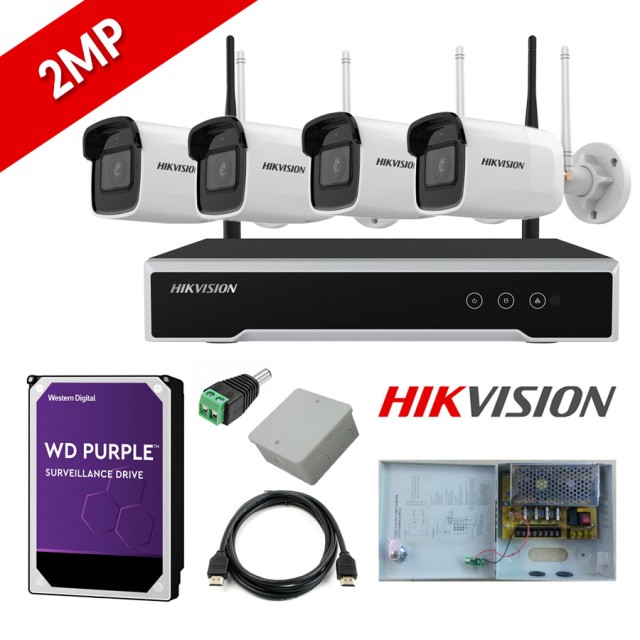 HIKVISION DS-7104NI-K1 / W / M Juego de grabadora de red WiFi y 4 cámaras Wifi para exteriores de 2MP