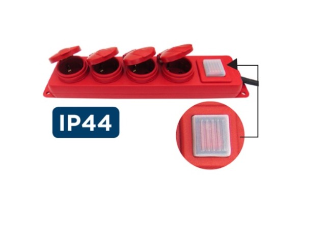 G04MPK Multi-socket Industrial with Switch 3X1.5 1.5m Red IP44