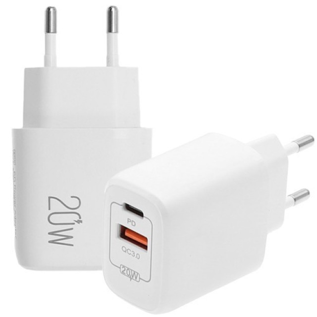 Αντάπτορας Φόρτισης Lamtech USB QC 3.0/TYPE-C 20W White (LAM023527)