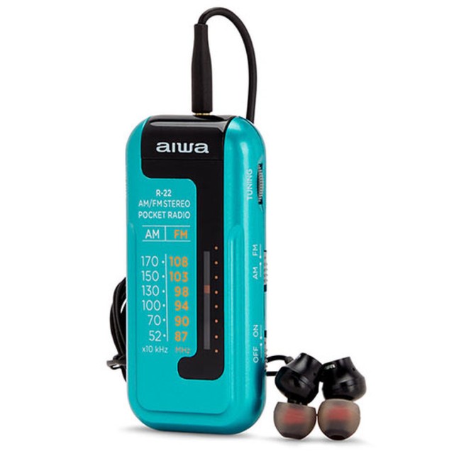 RADIO DE BOLSILLO MINI AIWA CON AURICULARES TURQUESA R-22TQ