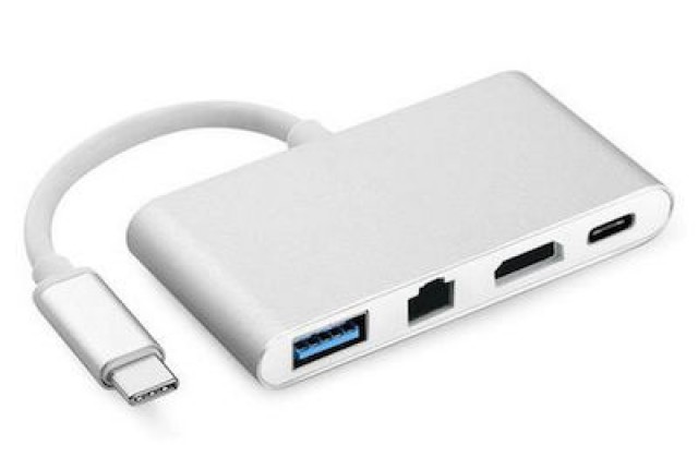 POWERTECH docking station PTH-085, 4 θυρών, USB-C, 100W PD, 4K, γκρι
