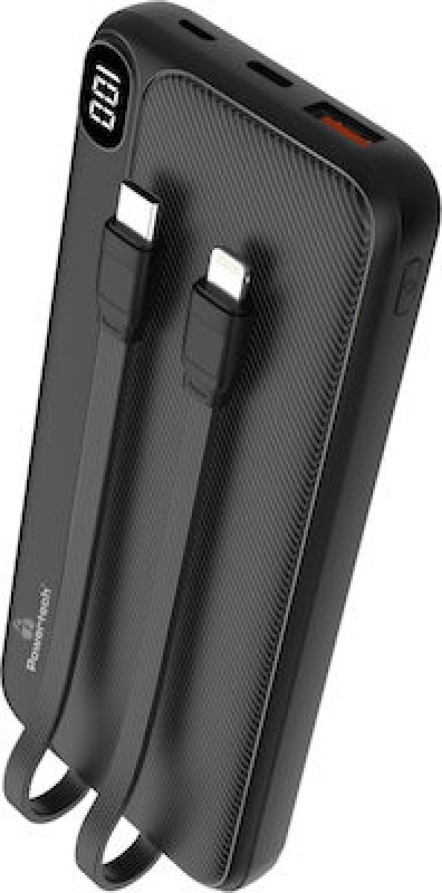 POWERTECH power bank με καλώδια και οθόνη PT-1063 10000mAh, 22.5W, μαύρο
