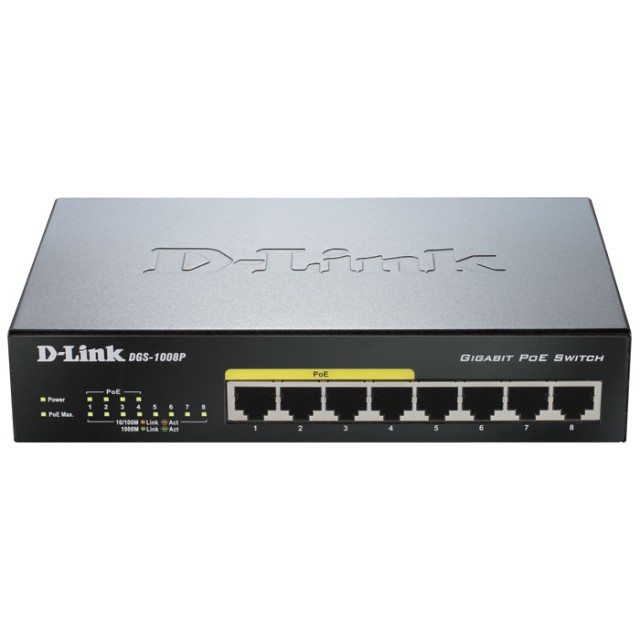 D-LINK DGS-1008P POE UNMANAGED GIGABIT ETHERNET 8-PORT SWITCH (DESKTOP)