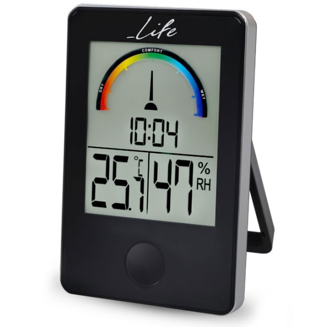 LIFE iTemp Black Thermometer/hygrometer with clock