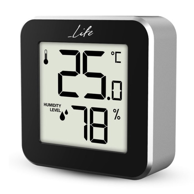 LIFE Alu Mini Thermometer with hygrometer, Black / aluminum