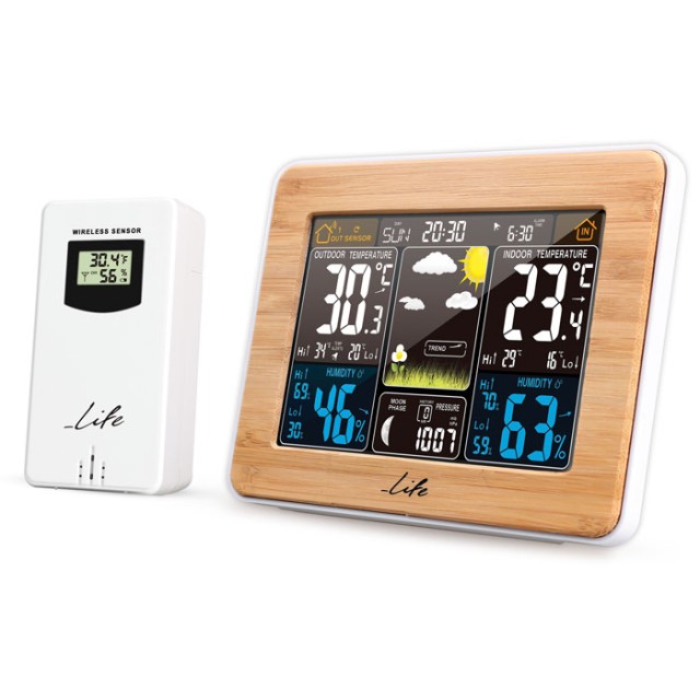 LIFE Rainforest Bamboo Edition Weather station with adapter & wireless outdoor
