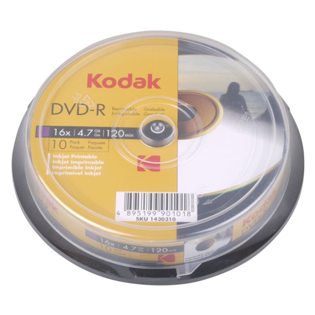 Confezione da 10 DVD-R stampabili KODAK 16 x 4.7 GB