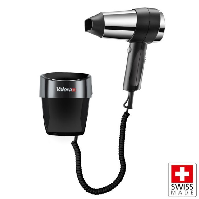 VALERA ACTION SUPER PLUS 1200 BLACK Σεσουάρ μαλλιών ξενοδοχειακού τύπου με επιτοίχια βάση, 1200W σε μαύρο χρώμα.