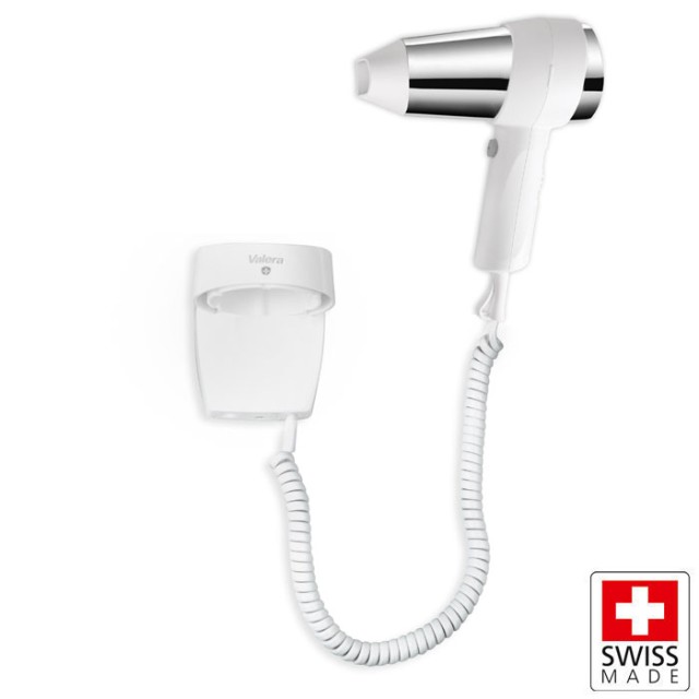 VALERA ACTION SUPER PLUS 1600 WHITE / CHROME Σεσουάρ μαλλιών ξενοδοχειακού τύπου με επιτοίχια βάση, 1600W σε λευκό χρώμα.