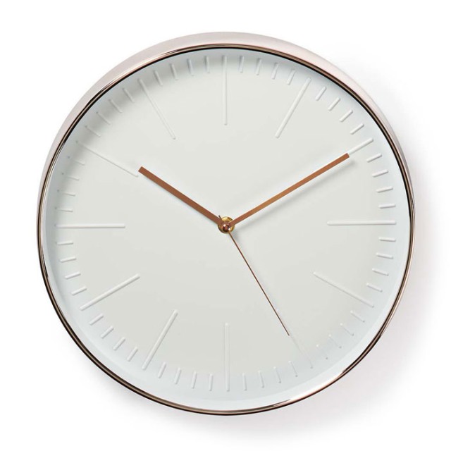 NEDIS CLWA013PC30RE Reloj de pared circular, 30 cm de diámetro, blanco y oro rosa