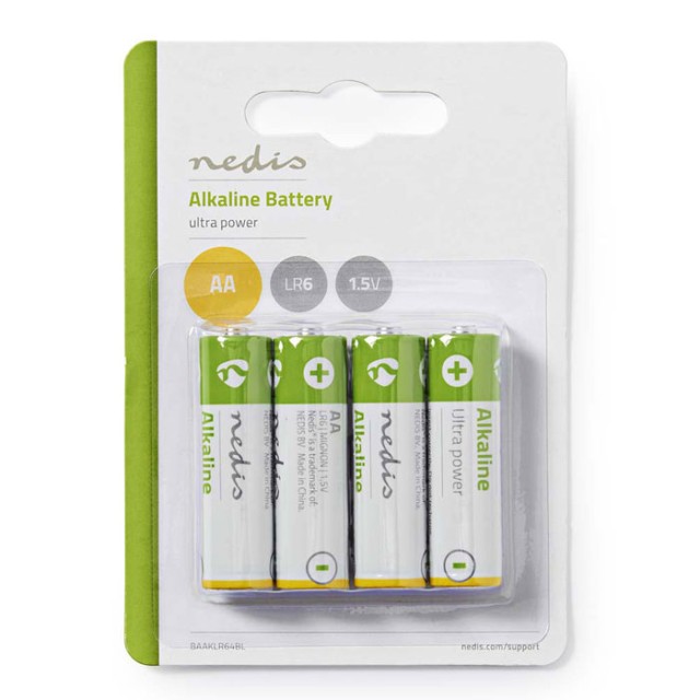 NEDIS BAAKLR64BL Alkaline Batterie AA, 1.5 V, 4 Stück, Blister