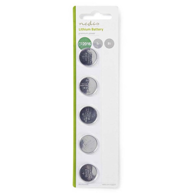 NEDIS BALCR20165BL Lithium Button Cell Battery CR2016, 3V, 5 pieces, Blister