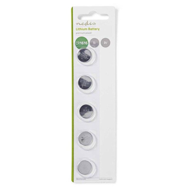 NEDIS BALCR16165BL Lithium Button Cell Battery CR1616, 3V, 5 pieces, Blister