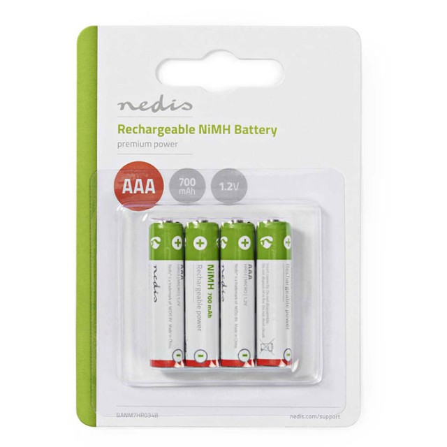 NEDIS BANM7HR034B Wiederaufladbarer Ni-MH-Akku AAA, 1.2V, 700 mAh, 4 Stück, Blist