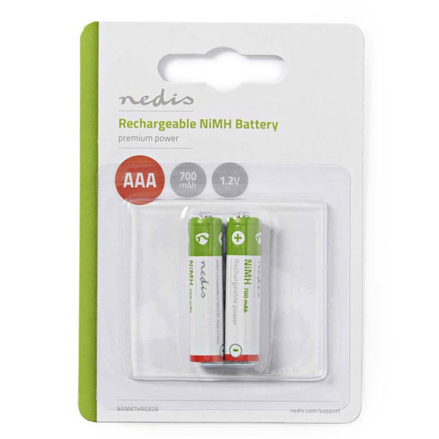 NEDIS BANM7HR032B Rechargeable Ni-MH Battery AAA, 1.2V, 700 mAh, 2 pieces, Blist