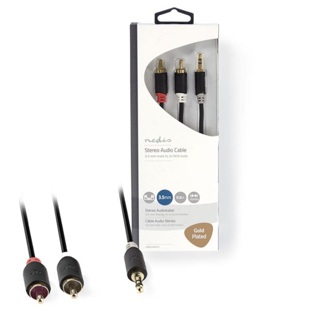 NEDIS CABW22200AT05 Cable de audio estéreo 3.5 mm Macho - 2x RCA Macho 0.5 m Antracita