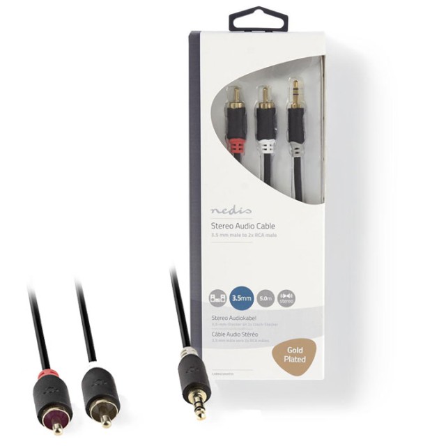 NEDIS CABW22200AT50 ​​​​Stereo Audio Kabel 3.5 mm Stecker - 2x Cinch Stecker 5.0m Anthrazit