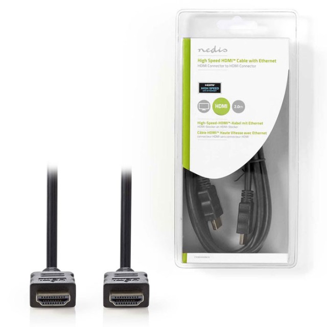 NEDIS CVGB34000BK20 Cable HDMI de alta velocidad con conector Ethernet HDMI - HDMI Co 2 metros