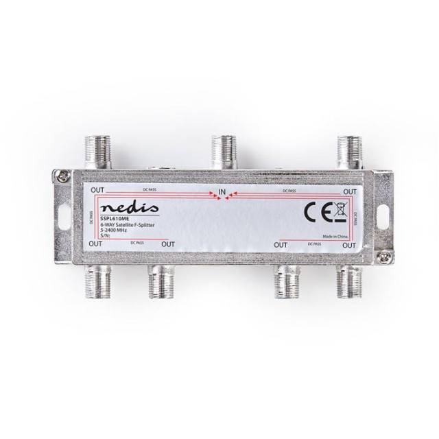 NEDIS SSPL610ME Satellite F-Splitter Max 17 dB Verstärkung 5 - 2400 MHz 6 Ausgänge