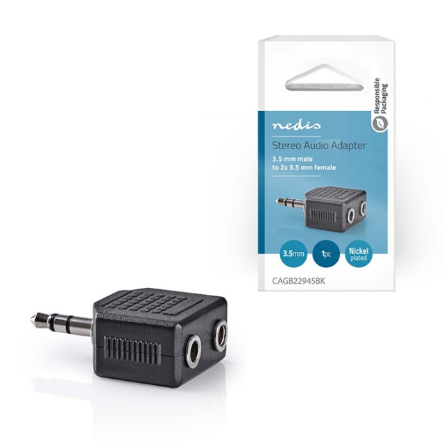 NEDIS CAGB22945BK Stereo Audio Adapter 3.5 mm Stecker - 2x 3.5 mm Buchse Schwarz