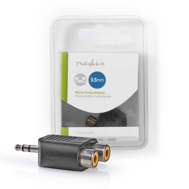 NEDIS CAGB22940BK Stereo Audio Adapter, 3.5mm male. - 2x RCA fem