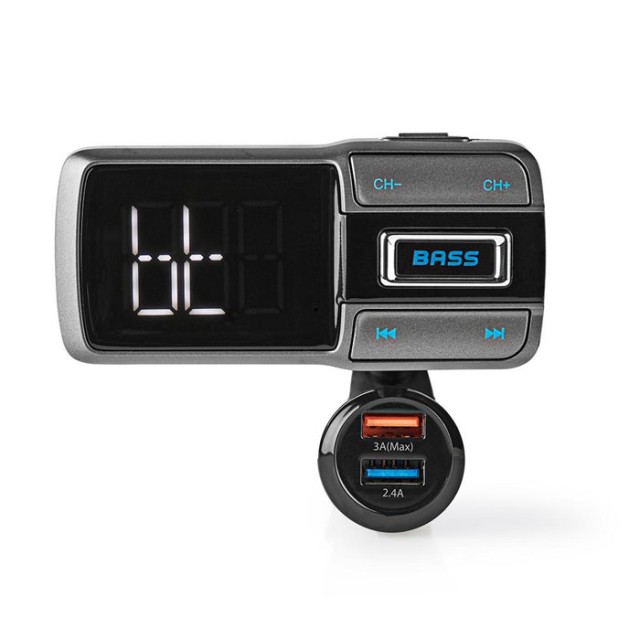 NEDIS CATR101BK Trasmettitore FM per auto Bluetooth Bass Boost Slot per scheda MicroSD Mani-