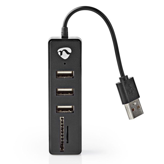 NEDIS UHUBCU2320BK USB Hub 3-Port USB 2.0 Card Reader SD / MicroSD Black