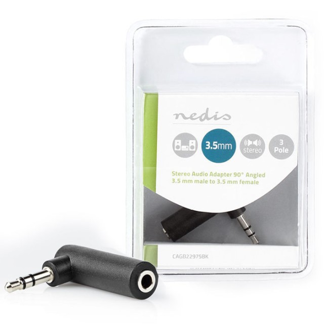 NEDIS CAGB22975BK Adaptador de audio estéreo de 3.5 mm macho - 3.5 mm hembra en ángulo de 90 ° 3