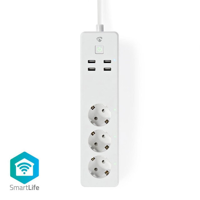 NEDIS WIFIP311FWT Wi-Fi Smart Extension Socket 3x Schuko Type F 4x USB 16 A