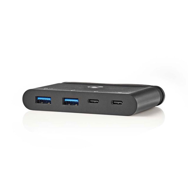 USB 3.0 hub, 4 ports from Type-C male. in 2x USB Type-A and 2x USB-C, 0,20m in black. NEDIS TCARF230BK