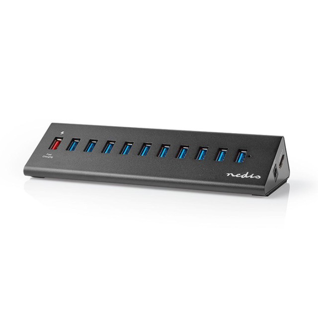 NEDIS UHUBUP31110BK USB Hub 11-Port QC3.0 / USB 3.2 Gen1 Mains Powered / USB Pow