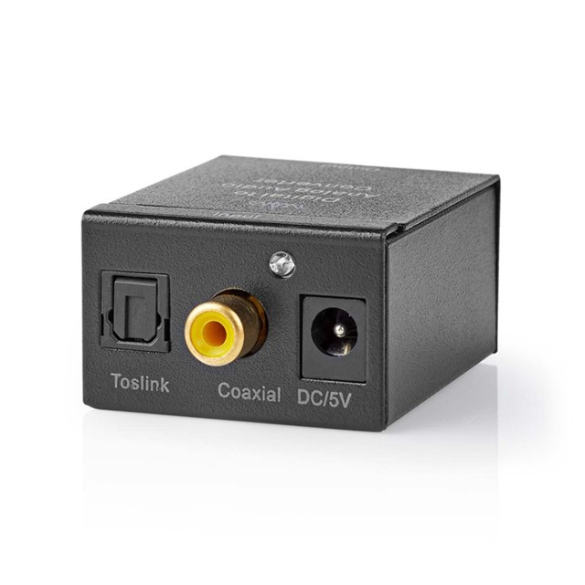 NEDIS ACON2510BK Digital audio converter from TosLink female. and S / PDIF (RCA) in 3.5mm and 2x RCA male.