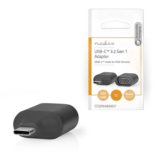 NEDIS CCGP64850GY USB Adapter USB 3.2 Gen 1 USB-C Male VGA Female Black / Grey