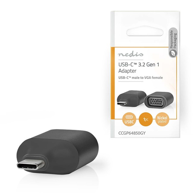 NEDIS CCGP64850GY Adaptador USB USB 3.2 Gen 1 USB-C Macho VGA Hembra Negro / Gris