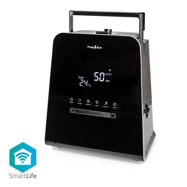 NEDIS HUMI150BKW Wi-Fi έξυπνος υγραντήρας υπερήχων με δοχείο 5.5L, ψηφιακή οθόνη LED, τηλεχειριστήριο και πλήκτρα αφής.